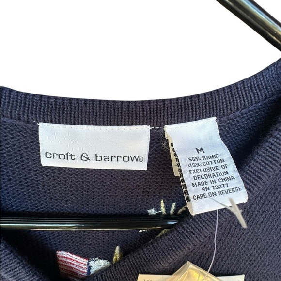 Croft & Barrow Navy blue Patriotic USA 4th July short sleeve button up Sweater M - Picture 4 of 7
